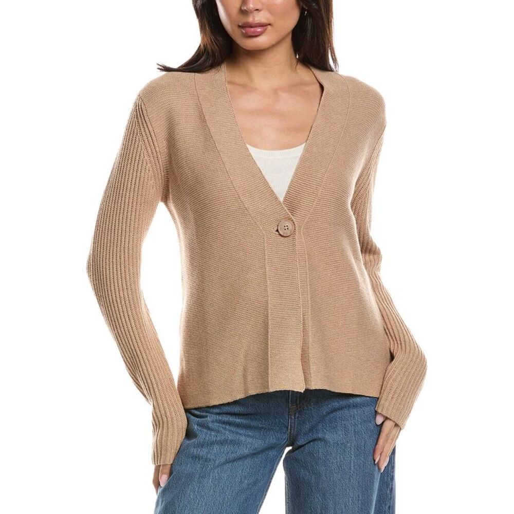 Forte Cashmere Womens  Garter & Rib Cardigan, Brown